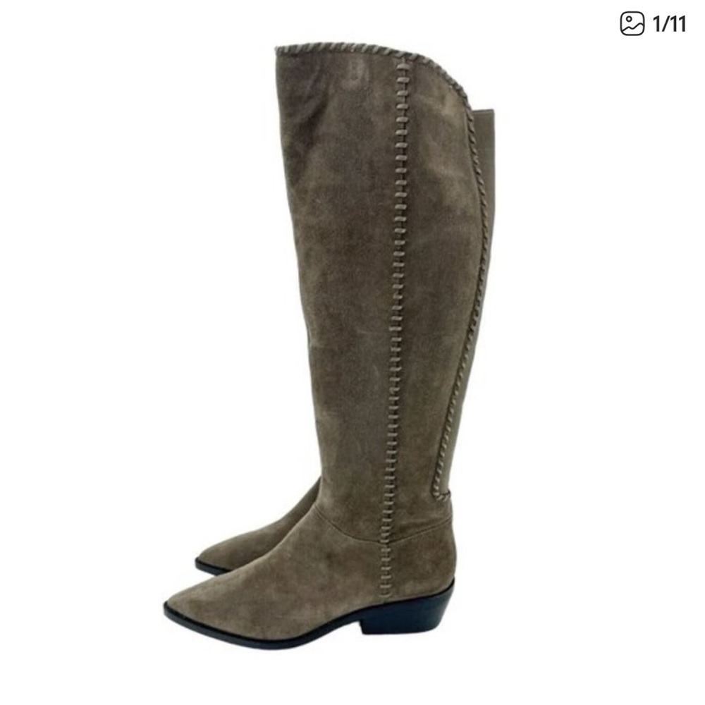 1.STATE Sage Brown Grey Suede Leather Western Tall Pull On Boots SZ 9.5 NEW